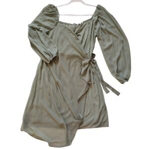 Chifón Dress‎ Woman 2X Long Sleeve Olive Green Surplice Neck  Lined Asymmetrical